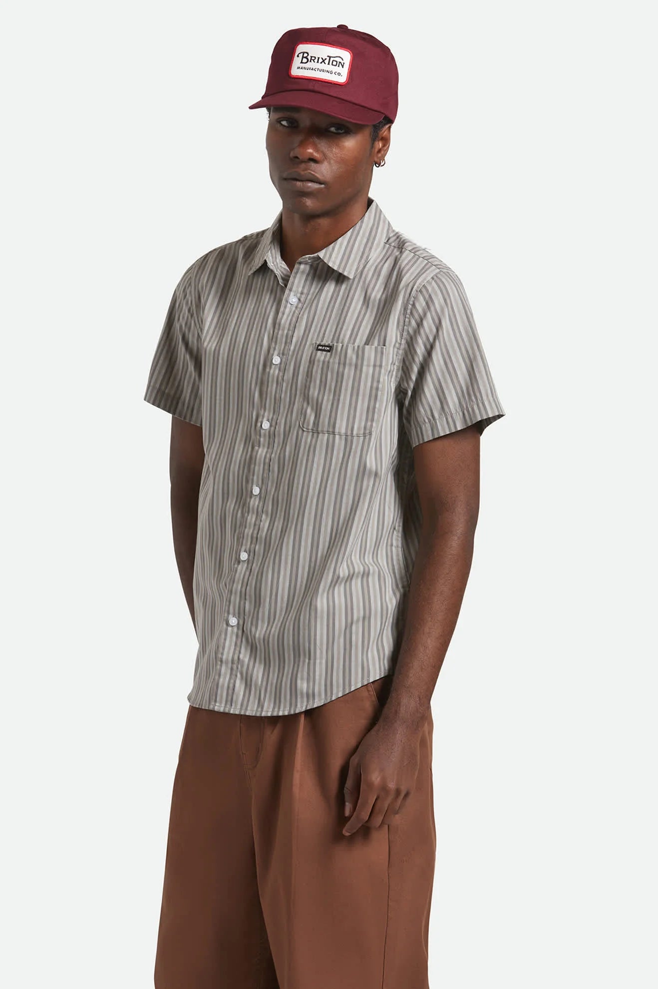 Charter Stripe S/S Woven Shirt - Charcoal Grey