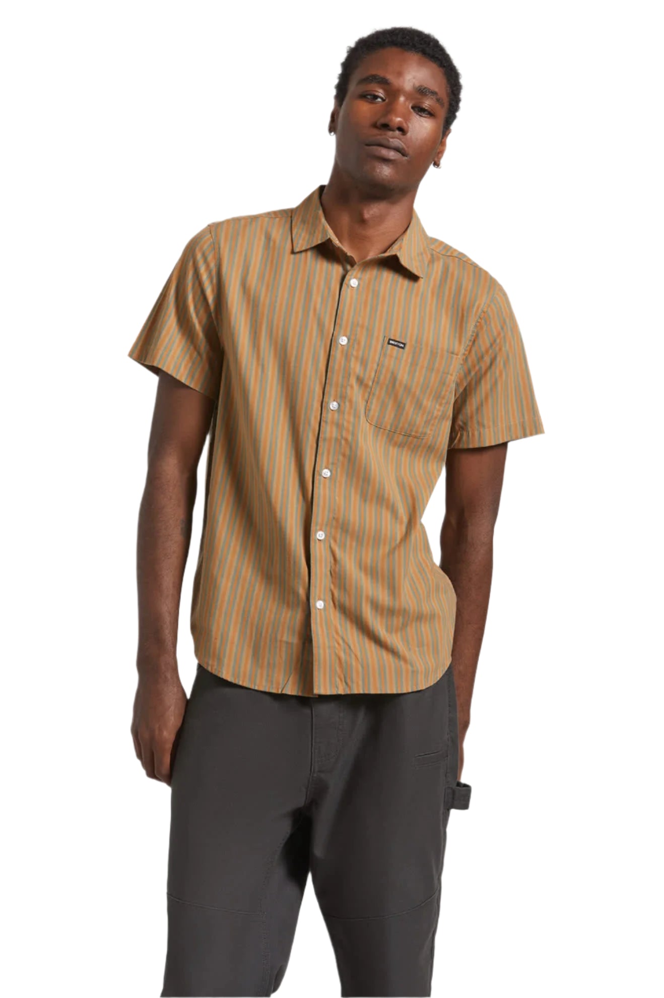 Charter Stripe S/S Woven Shirt - Rustic Caramel/Light Sage