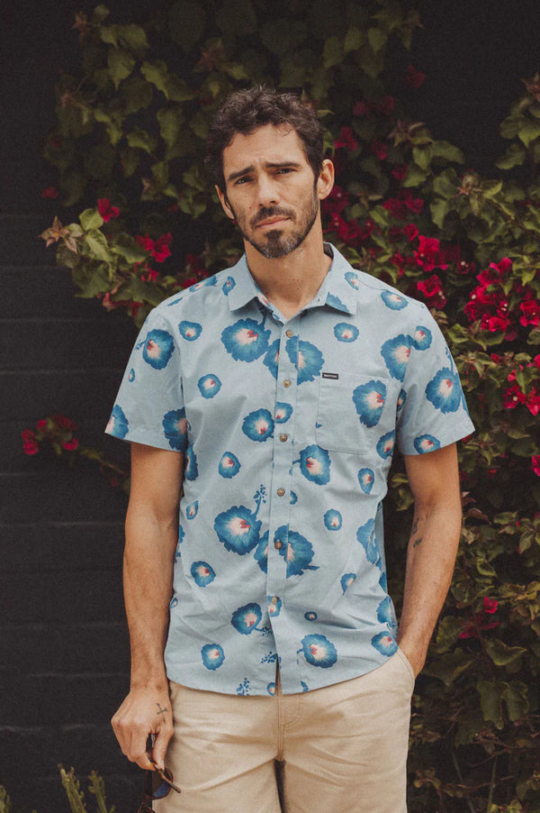 Brixton CHARTER PRINT S/S WVN - DUSTY BLUE/PACIFIC BLUE/CORAL