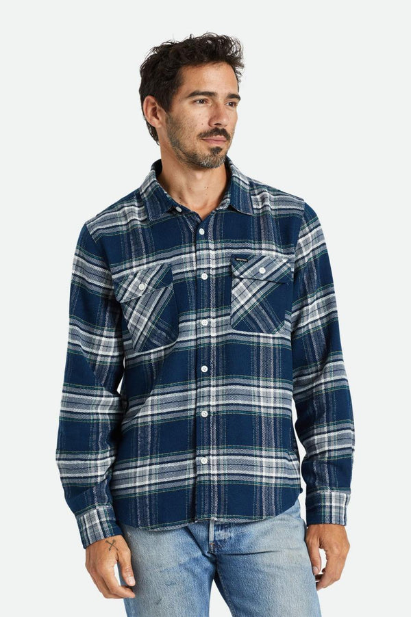 BRIXTON BOWERY L/S FLANNEL - MOONLIT OCEAN/GREY