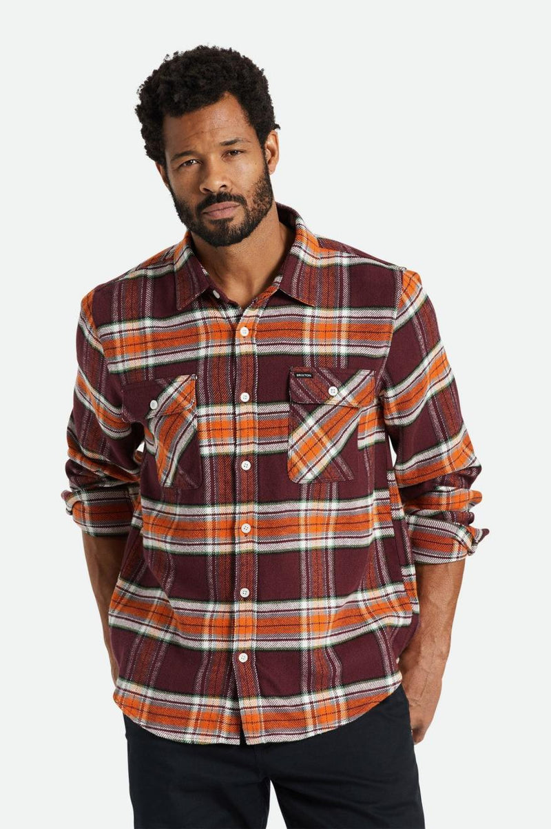 BRIXTON BOWERY L/S FLANNEL - MAHOGANY/BURNT ORANGE