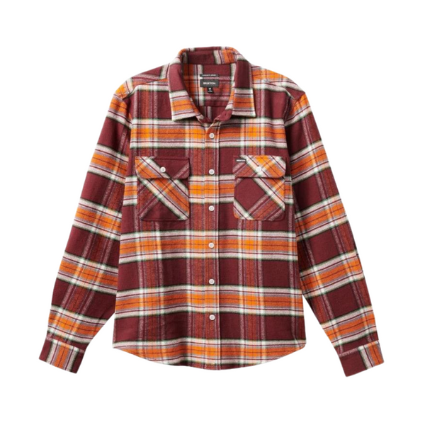 BRIXTON BOWERY L/S FLANNEL - MAHOGANY/BURNT ORANGE