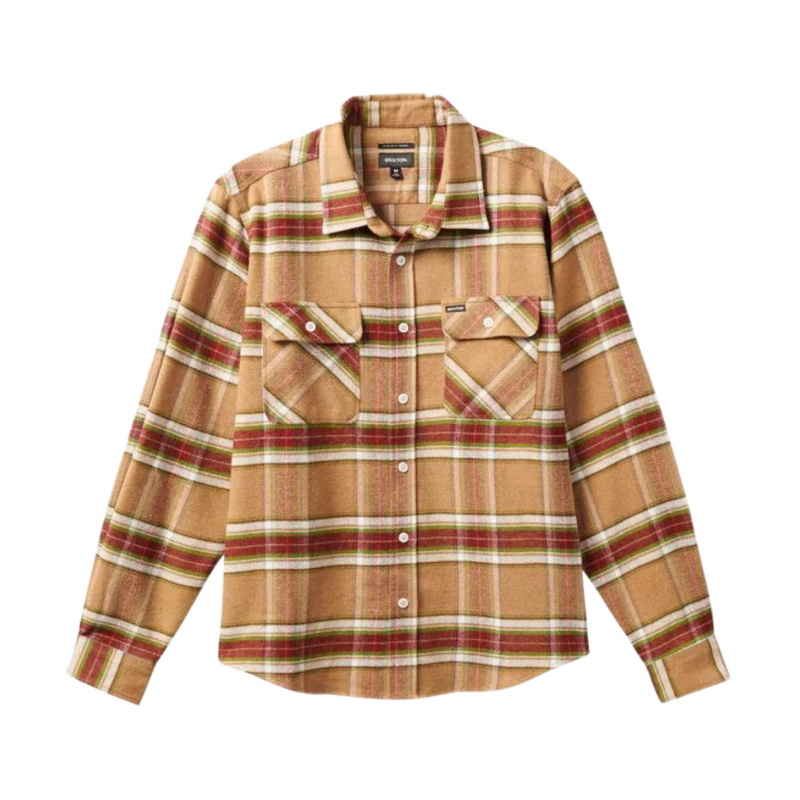 BRIXTON BOWERY L/S FLANNEL - LIGHT BROWN/BURNT HENNA