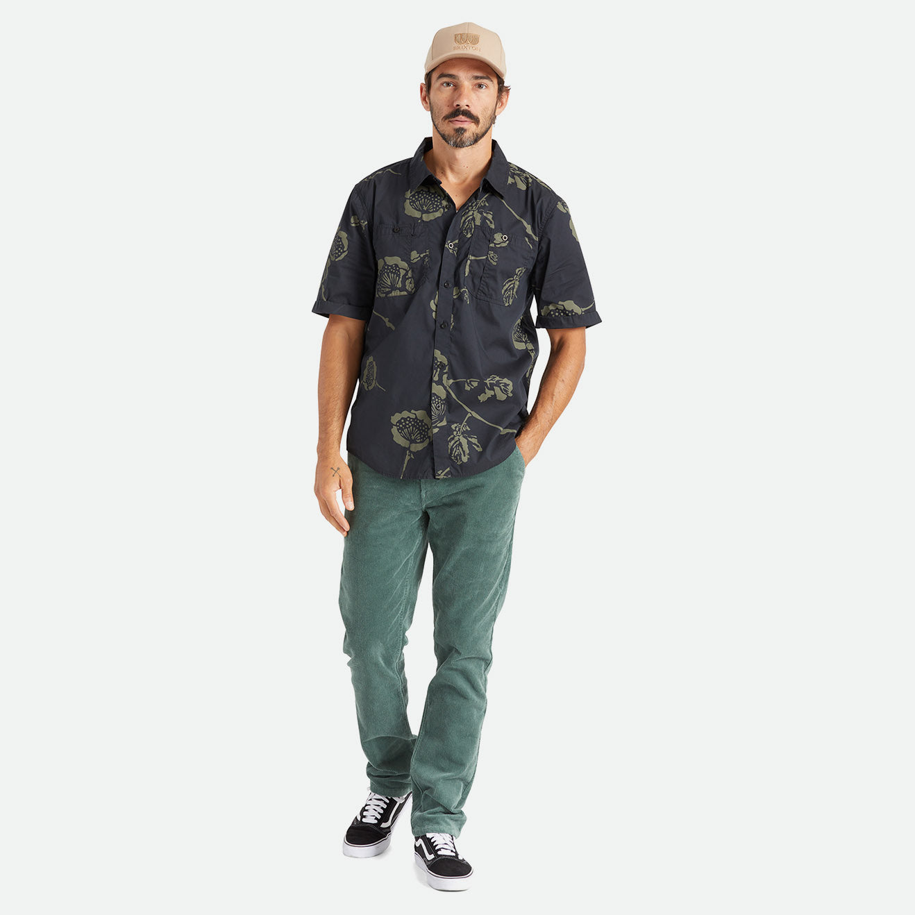 BRIXTON CHARTER X S/S WVN - BLACK/BEIGE