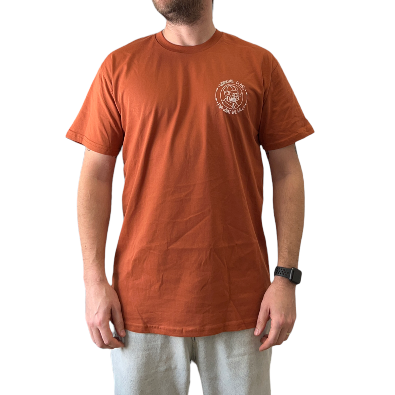 WORKING CLASS SKULL CAP TEE - COPPER/WHITE