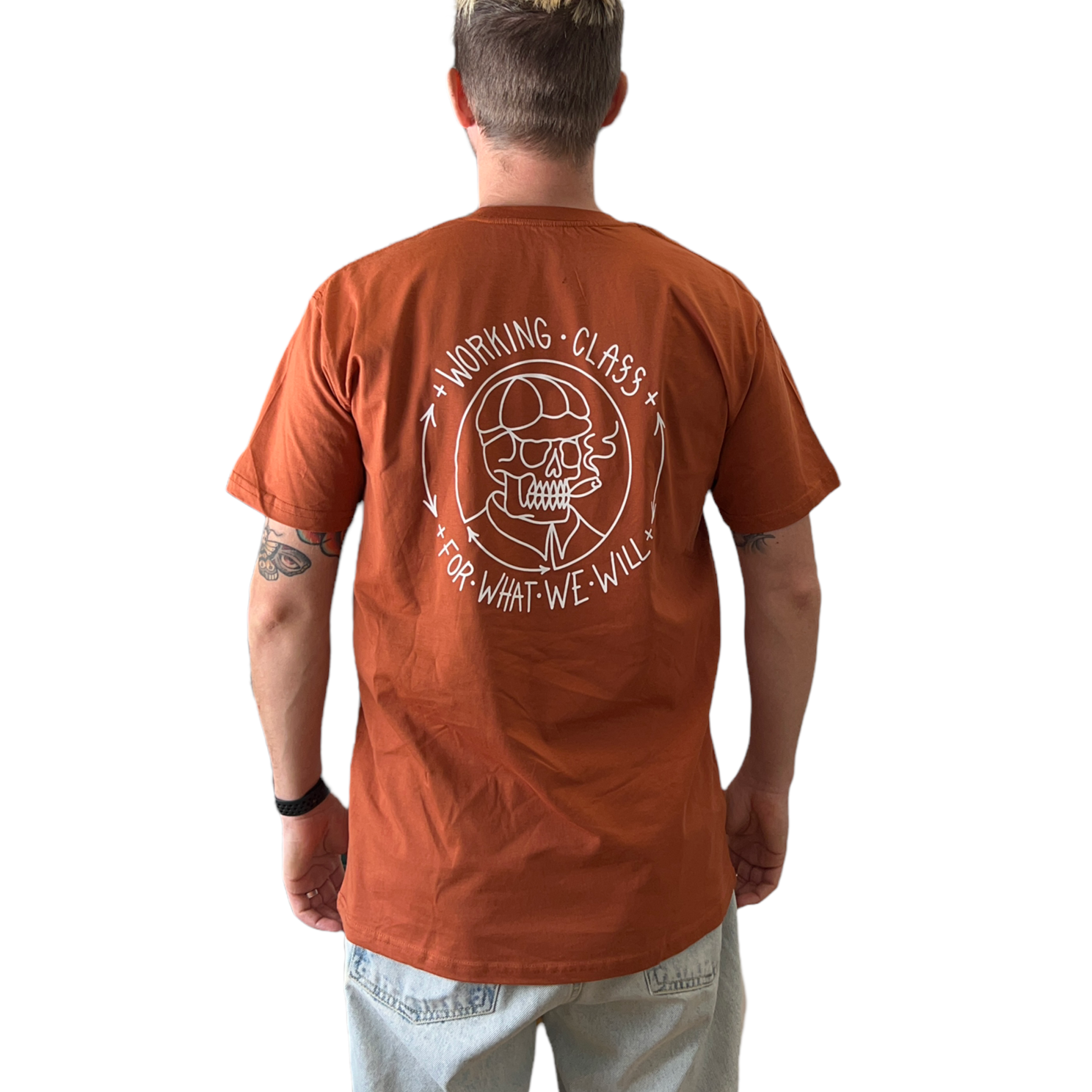 WORKING CLASS SKULL CAP TEE - COPPER/WHITE
