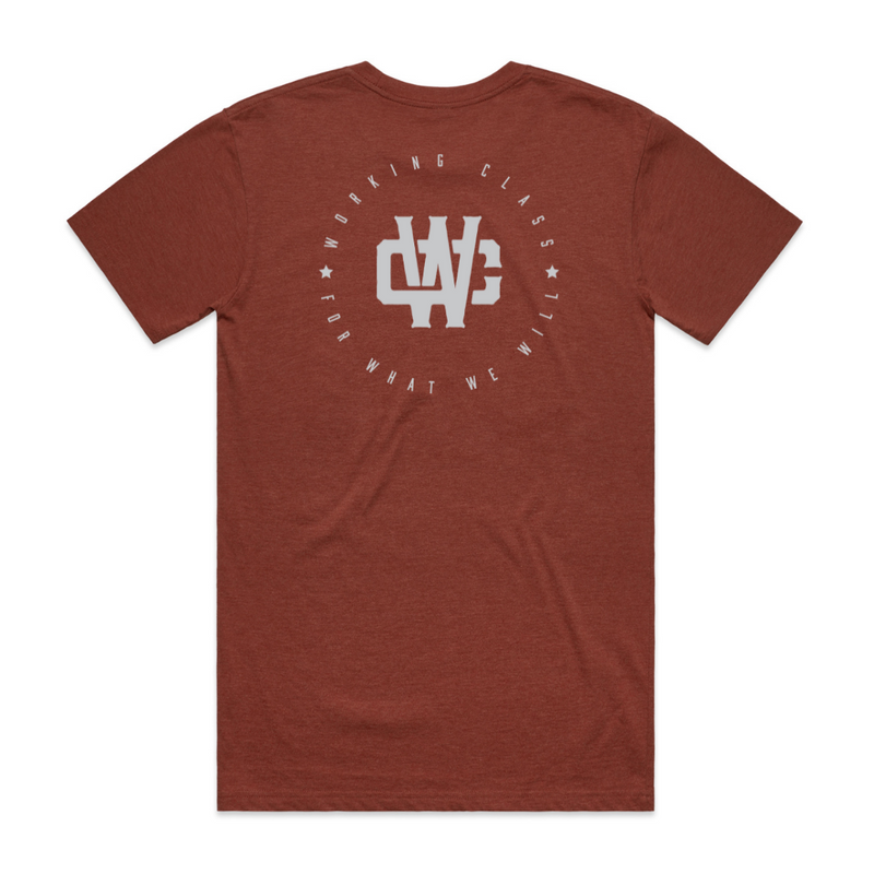 WORKING CLASS MONOGRAM TEE - BRICK HEATHER/METALLIC SILVER