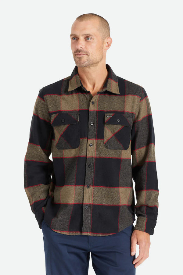 BRIXTON BOWERY L/S FLANNEL - HEATHER GREY/CHARCOAL