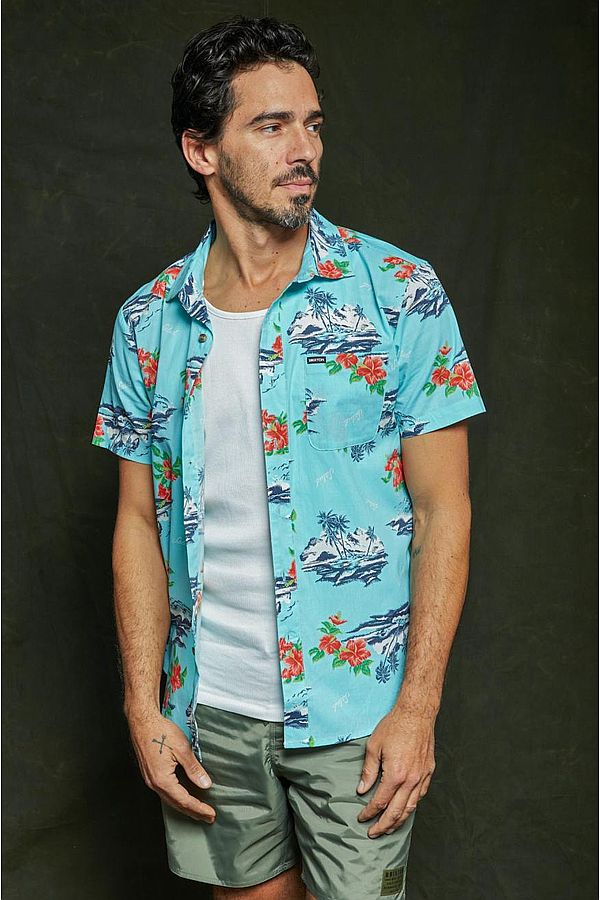 Brixton Charter Print S/S Woven Shirt - Canal Blue Paradise