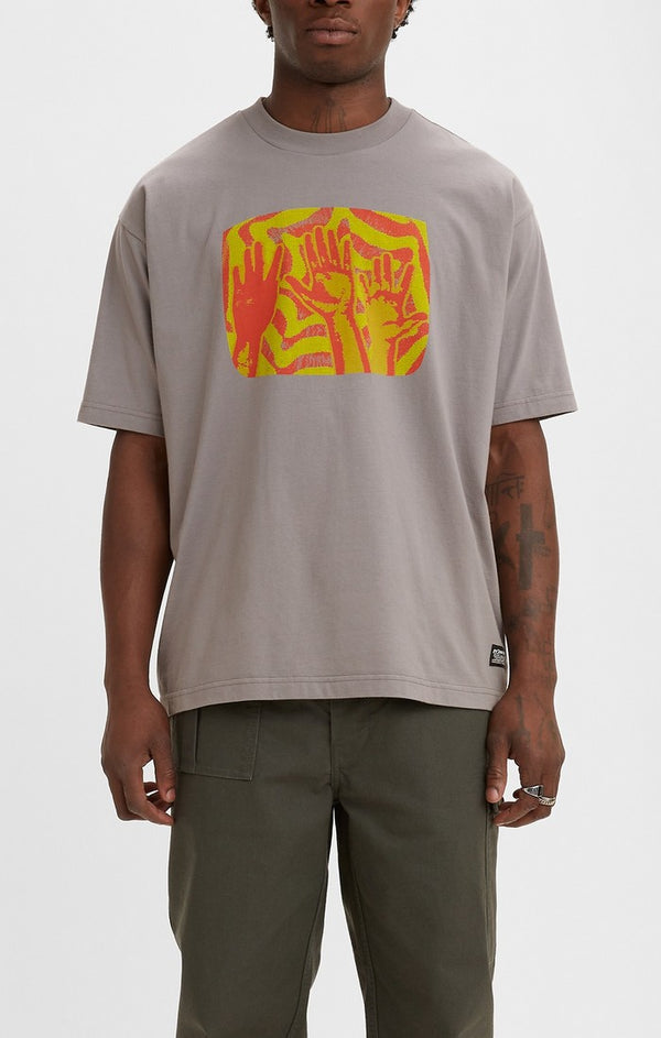 LEVI'S SKATE GRAPHIC BOX TEE - BLOW UP YOUR TV GRAY GREEN ORANGE